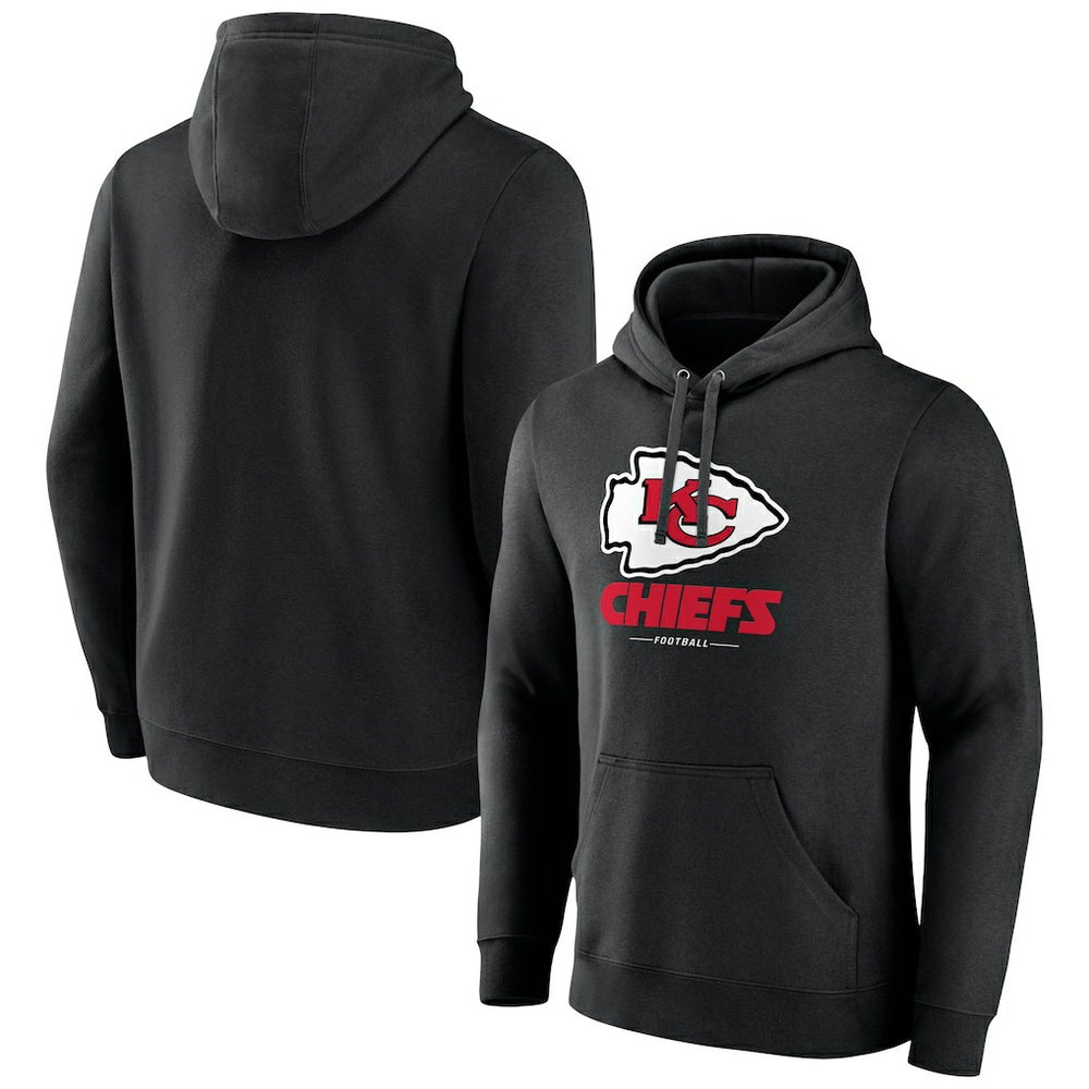Kansas City Chiefs Logo Team Lockup Fitted Pullover Hoodie - Black Hoodies
