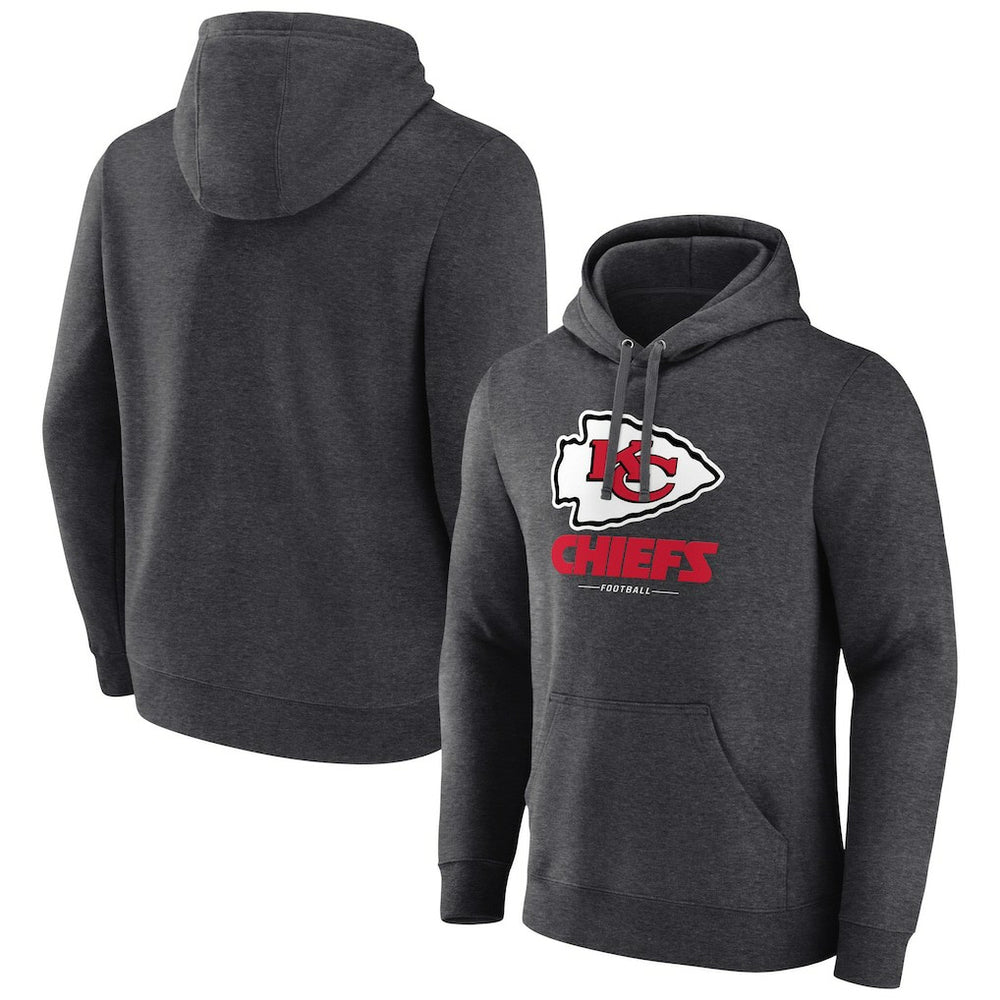 Kansas City Chiefs Logo Team Lockup Fitted Pullover Hoodie - Charcoal Hoodies