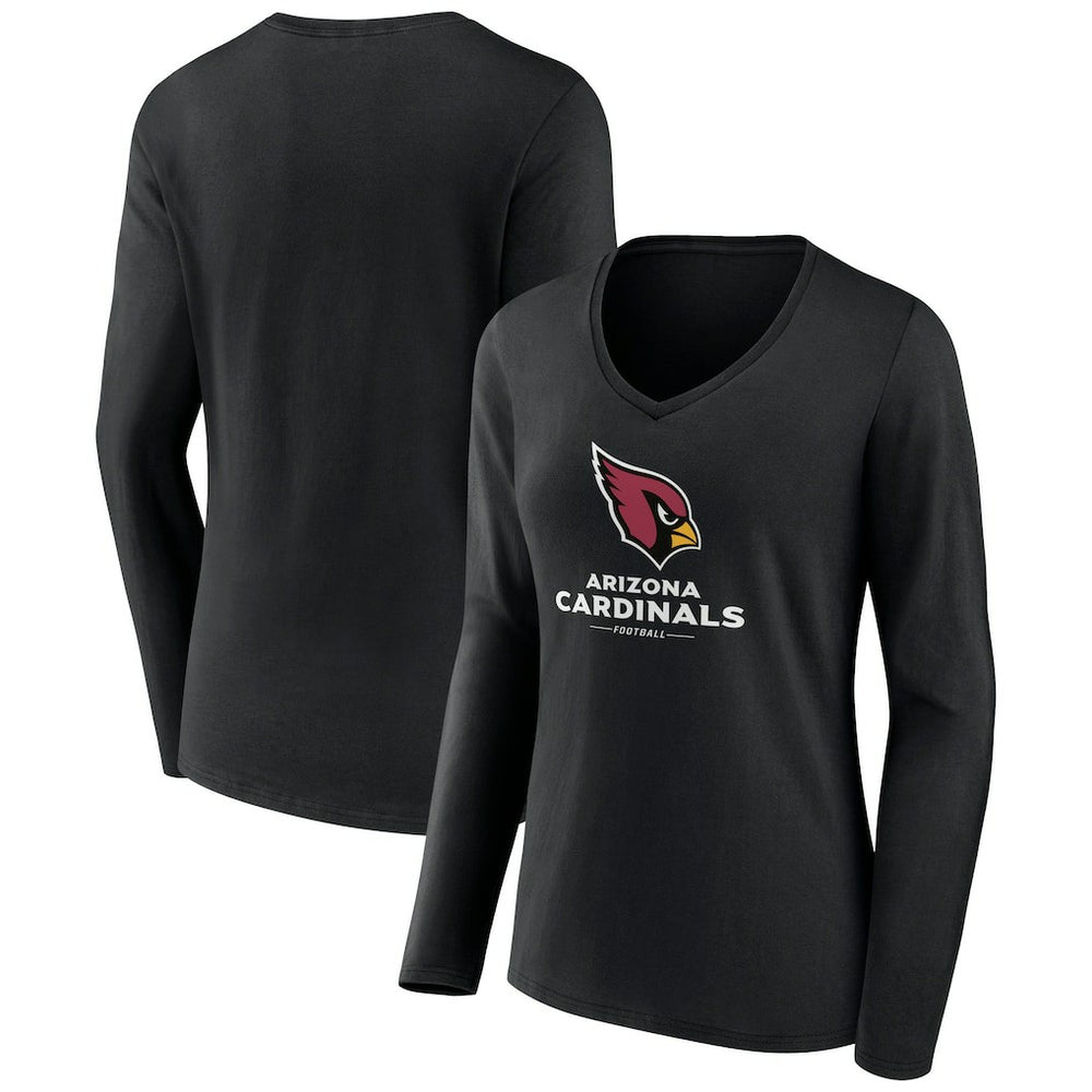 Arizona Cardinals Women's Logo Team Lockup Long Sleeve V-Neck T-Shirt - Black T-shirts
