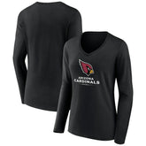 Arizona Cardinals Women's Logo Team Lockup Long Sleeve V-Neck T-Shirt - Black T-shirts