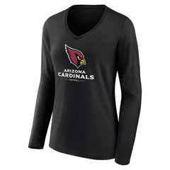 Arizona Cardinals Women's Logo Team Lockup Long Sleeve V-Neck T-Shirt - Black T-shirts