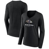 Baltimore Ravens Women's Logo Team Lockup Long Sleeve V-Neck T-Shirt - Black T-shirts