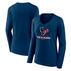 Houston Texans Women's Logo Team Lockup Long Sleeve V-Neck T-Shirt - Navy T-shirts