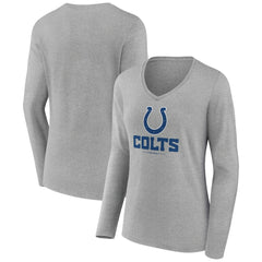 Indianapolis Colts Women's Logo Team Lockup Long Sleeve V-Neck T-Shirt - Heather Gray T-shirts