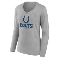 Indianapolis Colts Women's Logo Team Lockup Long Sleeve V-Neck T-Shirt - Heather Gray T-shirts