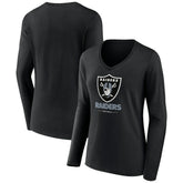 Las Vegas Raiders Women's Logo Team Lockup Long Sleeve V-Neck T-Shirt - Black T-shirts