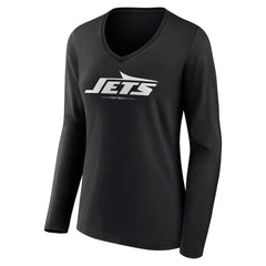 New York Jets Women's Logo Team Lockup Long Sleeve V-Neck T-Shirt - Black T-shirts