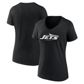 New York Jets Women's Logo Team Lockup V-Neck T-Shirt - Black T-shirts