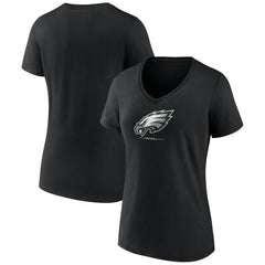Philadelphia Eagles Women's Logo Team Lockup V-Neck T-Shirt - Black T-shirts