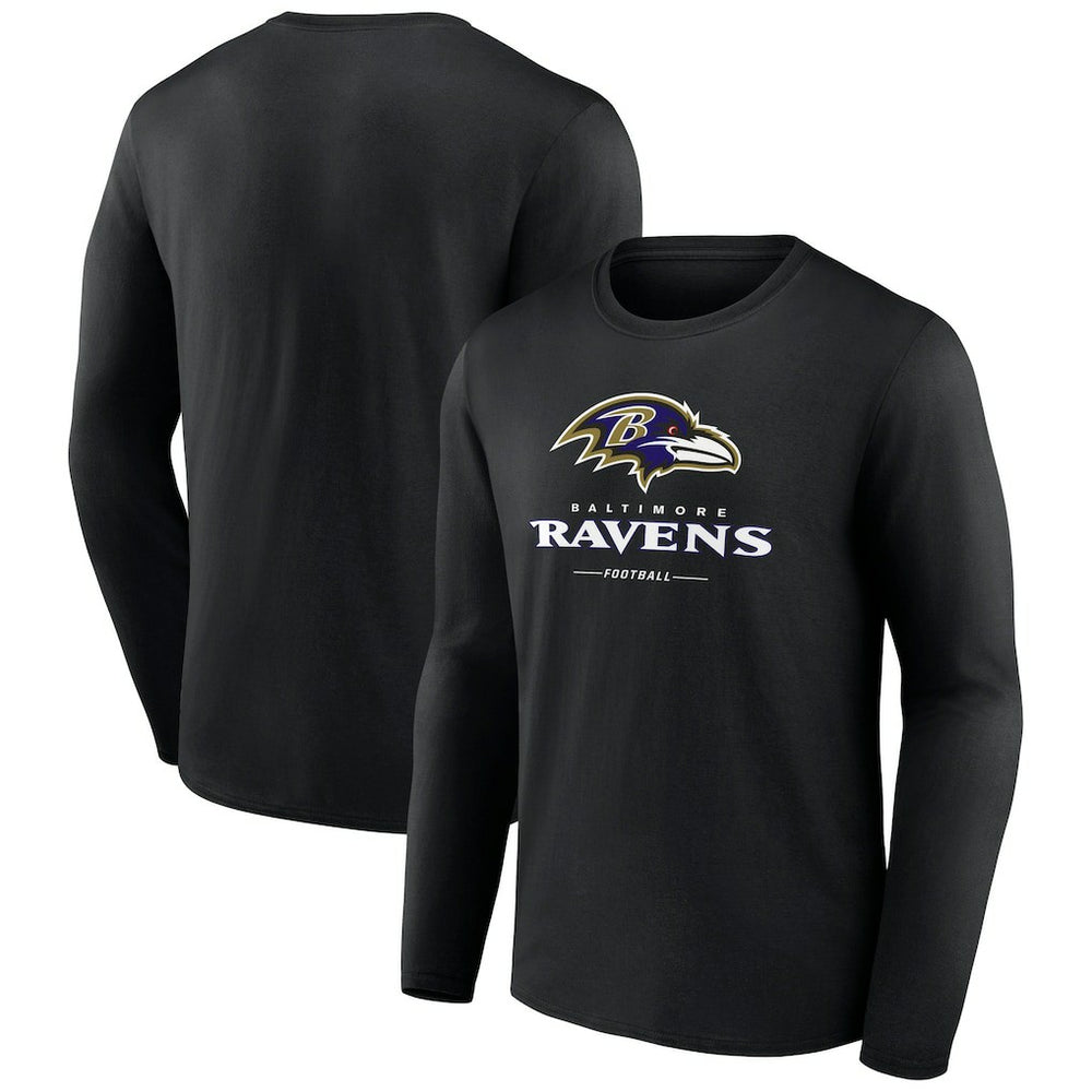 Baltimore Ravens Logo Team Lockup Long Sleeve T-Shirt - Black T-shirts