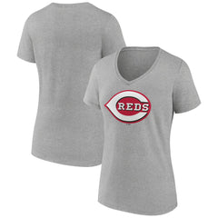 Cincinnati Reds Women's Official Logo V-Neck T-Shirt - Gray T-shirts