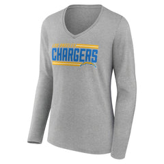 Los Angeles Chargers Women's On Side Stripe Long Sleeve V-Neck T-Shirt - Gray T-shirts