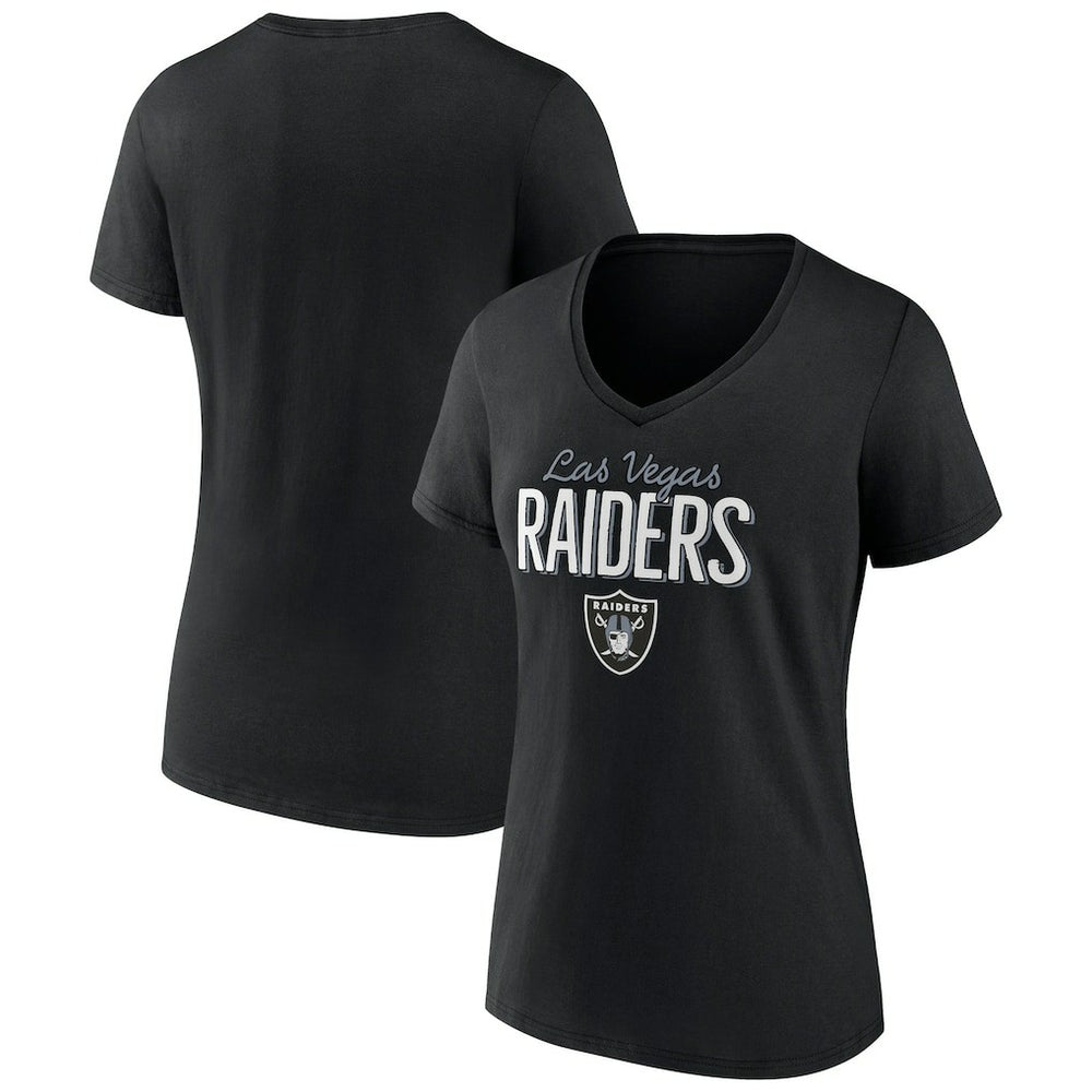 Las Vegas Raiders Women's Nostalgia V-Neck T-Shirt - Black T-shirts