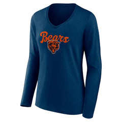 Chicago Bears Women's Freehand Team Long Sleeve V-Neck T-Shirt - Navy T-shirts