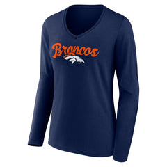 Denver Broncos Women's Freehand Team Long Sleeve V-Neck T-Shirt - Navy T-shirts