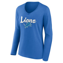 Detroit Lions Women's Freehand Team Long Sleeve V-Neck T-Shirt - Blue T-shirts