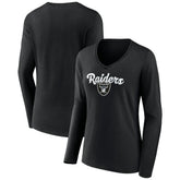 Las Vegas Raiders Women's Freehand Team Long Sleeve V-Neck T-Shirt - Black T-shirts