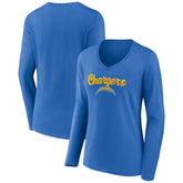 Los Angeles Chargers Women's Freehand Team Long Sleeve V-Neck T-Shirt - Powder Blue T-shirts
