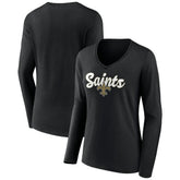 New Orleans Saints Women's Freehand Team Long Sleeve V-Neck T-Shirt - Black T-shirts