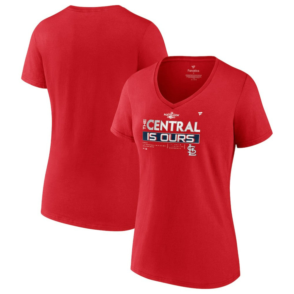 St. Louis Cardinals Fanatics Women's 2022 NL Central Division Champions Locker Room V-Neck T-Shirt - Red T-shirts