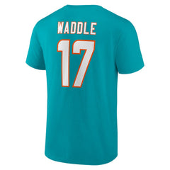 Jaylen Waddle Miami Dolphins Player Icon Name & Number T-Shirt - Aqua T-shirts