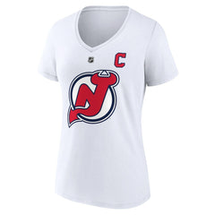 Nico Hischier New Jersey Devils Fanatics Women's Special Edition 2.0 Name & Number V-Neck T-Shirt - White | US 5079597