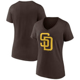 San Diego Padres Women's Official Logo V-Neck T-Shirt - Brown T-shirts