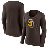 San Diego Padres Women's Team Logo Long Sleeve V-Neck T-Shirt - Brown T-shirts