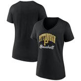 Pittsburgh Pirates Women's Victory Script Team V-Neck T-Shirt - Black T-shirts