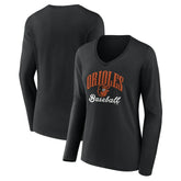 Baltimore Orioles Women's Victory Script Long Sleeve V-Neck T-Shirt - Black T-shirts