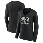 Chicago White Sox Women's Victory Script Long Sleeve V-Neck T-Shirt - Black T-shirts