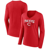 Cincinnati Reds Women's Live For It Long Sleeve Long Sleeve V-Neck T-Shirt - Red T-shirts