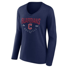 Cleveland Guardians Women's Live For It Long Sleeve Long Sleeve V-Neck T-Shirt - Navy T-shirts