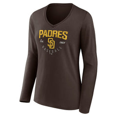 San Diego Padres Women's Live For It Long Sleeve Long Sleeve V-Neck T-Shirt - Brown T-shirts