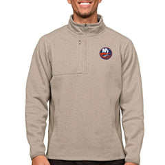 New York Islanders Antigua Course Quarter-Zip Pullover Top - Oatmeal | US 5082403