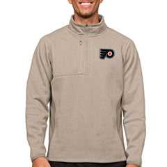 Philadelphia Flyers Antigua Course Quarter-Zip Pullover Top - Oatmeal | US 5082416