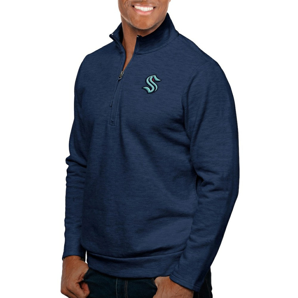 Seattle Kraken Antigua Gambit Quarter-Zip Pullover Top - Heather Navy | US 5082765