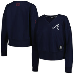 Atlanta Braves DKNY Sport Women's Lily V-Neck Pullover Sweatshirt - Navy Pullover