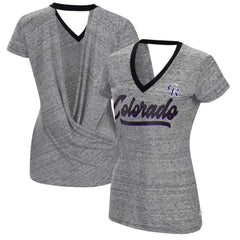 Colorado Rockies Touch Women's Halftime Back Wrap Top V-Neck T-Shirt - Black T-shirts
