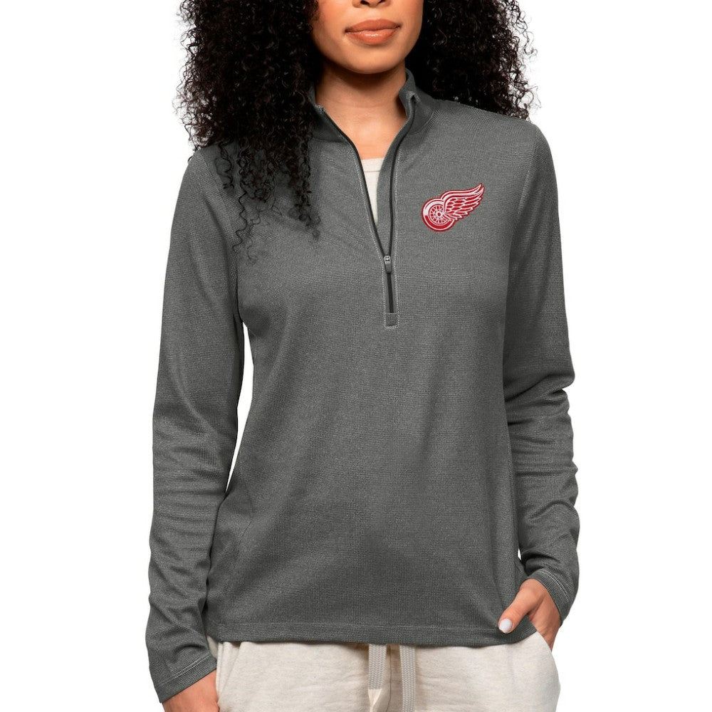 Detroit Red Wings Antigua Women's Epic Quarter-Zip Pullover Top - Heather Charcoal | US 5083913