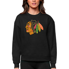 Chicago Blackhawks Antigua Women's Team Logo Victory Crewneck Pullover Sweatshirt - Black | US 5084213