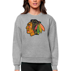 Chicago Blackhawks Antigua Women's Team Logo Victory Crewneck Pullover Sweatshirt - Heather Gray | US 5084214