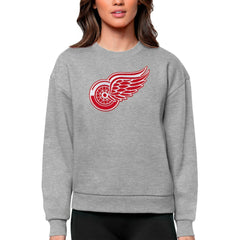 Detroit Red Wings Antigua Women's Team Logo Victory Crewneck Pullover Sweatshirt - Heather Gray | US 5084232