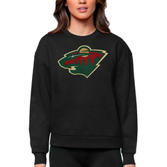 Minnesota Wild Antigua Women's Team Logo Victory Crewneck Pullover Sweatshirt - Black | US 5084248
