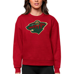 Minnesota Wild Antigua Women's Team Logo Victory Crewneck Pullover Sweatshirt - Red | US 5084251