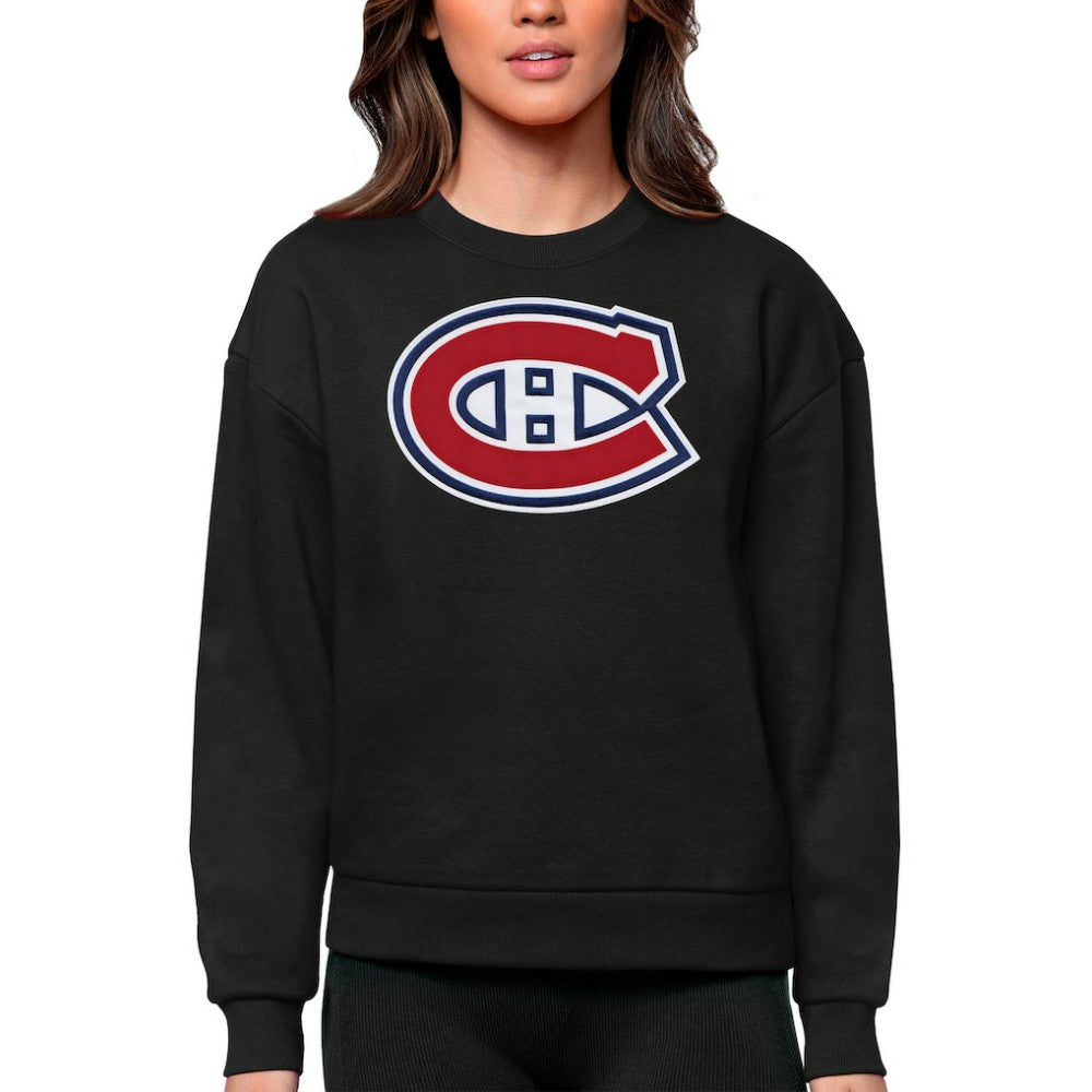 Montreal Canadiens Antigua Women's Team Logo Victory Crewneck Pullover Sweatshirt - Black | US 5084253