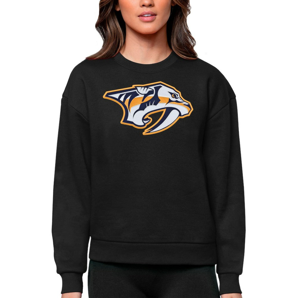 Nashville Predators Antigua Women's Team Logo Victory Crewneck Pullover Sweatshirt - Black | US 5084259