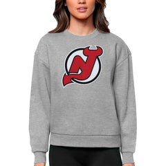 New Jersey Devils Antigua Women's Team Logo Victory Crewneck Pullover Sweatshirt - Heather Gray | US 5084264