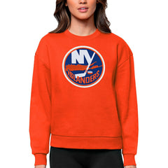 New York Islanders Antigua Women's Team Logo Victory Crewneck Pullover Sweatshirt - Orange | US 5084270