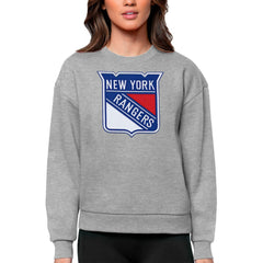 New York Rangers Antigua Women's Team Logo Victory Crewneck Pullover Sweatshirt - Heather Gray | US 5084274